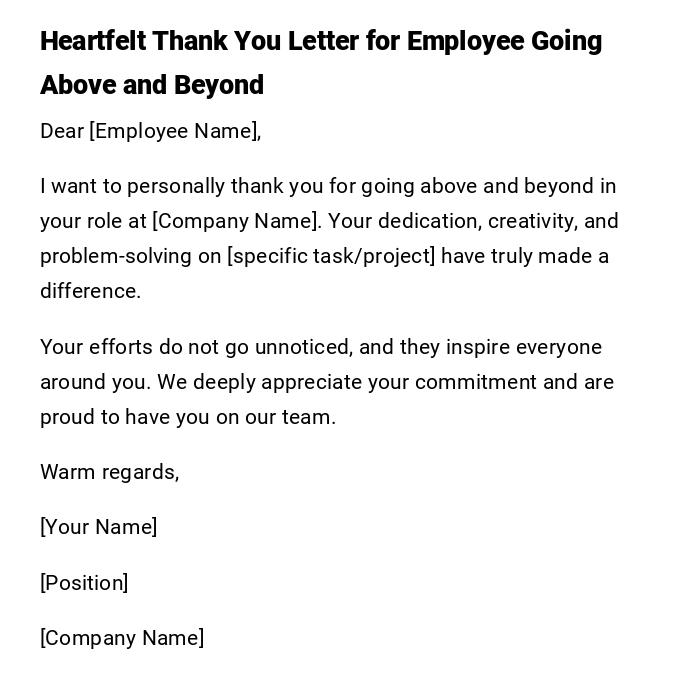 Heartfelt Thank You Letter for Employee Going Above and Beyond Heartfelt Thank You Letter for Employee Going Above and Beyond