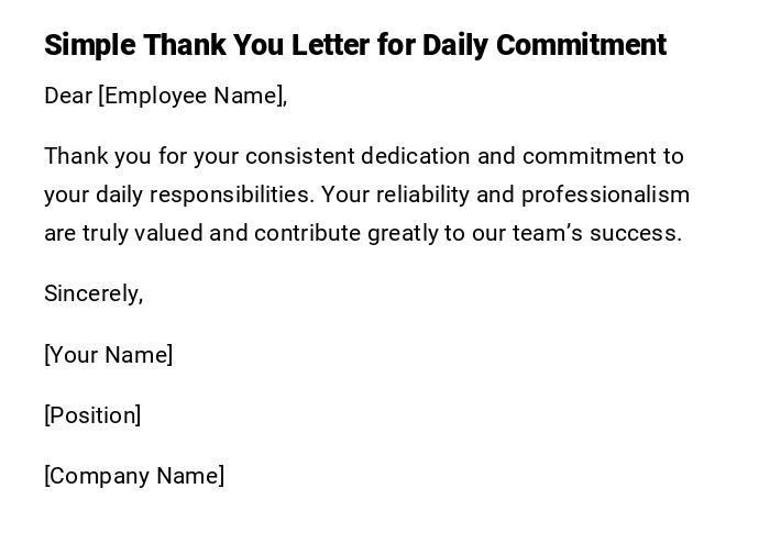 Simple Thank You Letter for Daily Commitment Simple Thank You Letter for Daily Commitment
