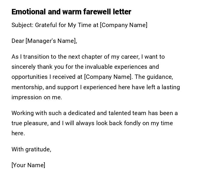 Emotional and warm farewell letter Emotional and warm farewell letter