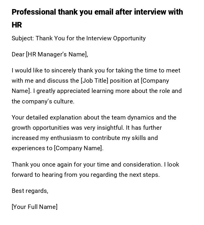 Professional thank you email after interview with HR Professional thank you email after interview with HR