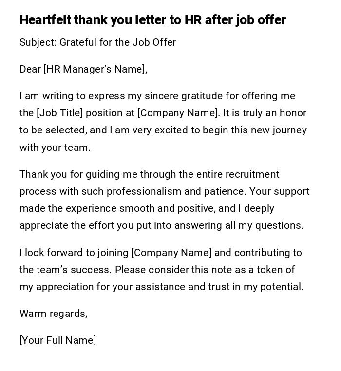 Heartfelt thank you letter to HR after job offer Heartfelt thank you letter to HR after job offer