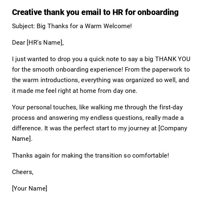 Creative thank you email to HR for onboarding Creative thank you email to HR for onboarding