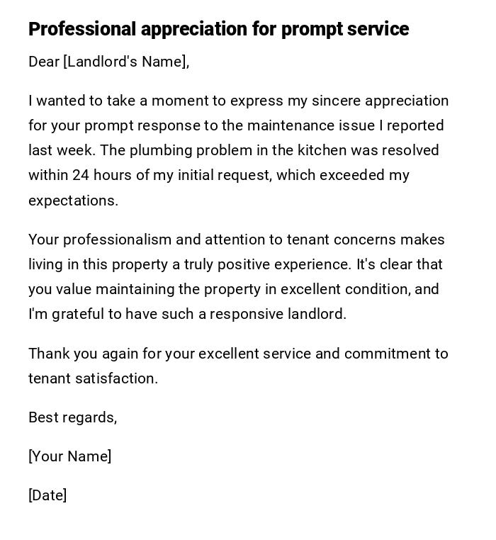 Professional appreciation for prompt service Professional appreciation for prompt service