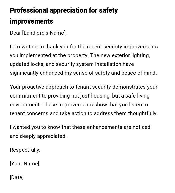 Professional appreciation for safety improvements Professional appreciation for safety improvements