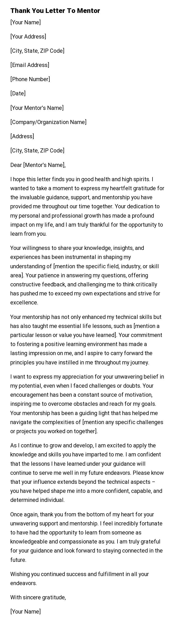 Thank You Letter To Mentor