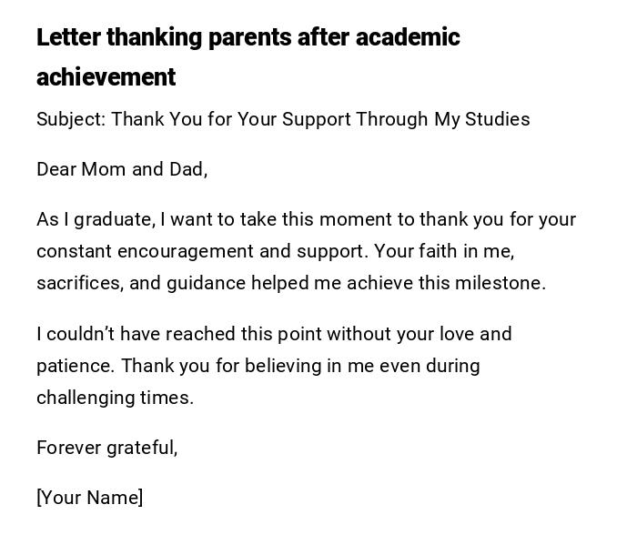 Letter thanking parents after academic achievement Letter thanking parents after academic achievement