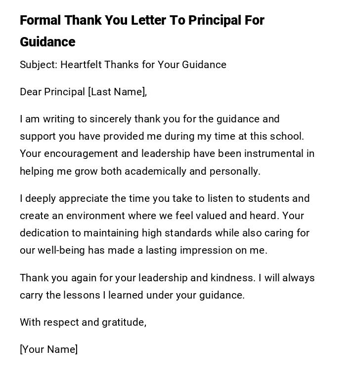 Formal Thank You Letter To Principal For Guidance