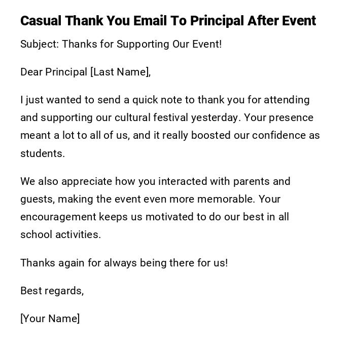 Casual Thank You Email To Principal After Event