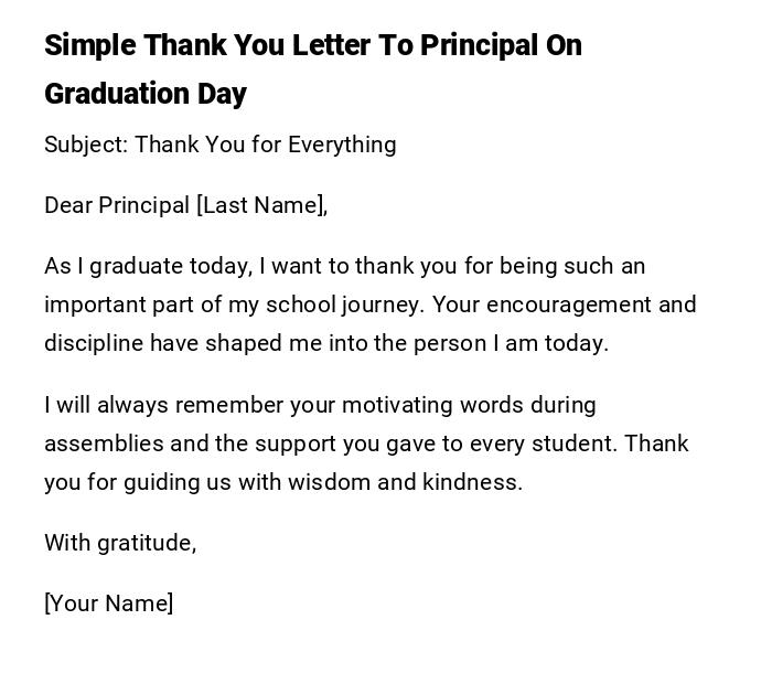 Simple Thank You Letter To Principal On Graduation Day
