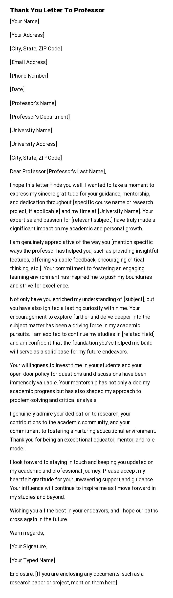 Thank You Letter To Professor