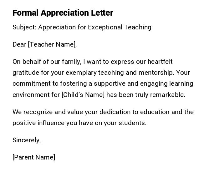 Formal Appreciation Letter Formal Appreciation Letter