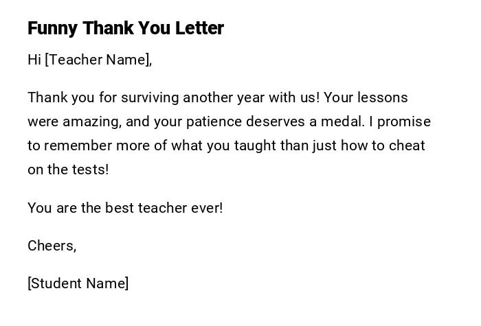 Funny Thank You Letter Funny Thank You Letter