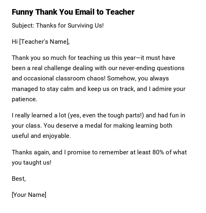 Funny Thank You Email to Teacher Funny Thank You Email to Teacher