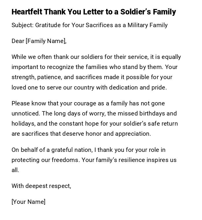 Heartfelt Thank You Letter to a Soldier’s Family Heartfelt Thank You Letter to a Soldier’s Family