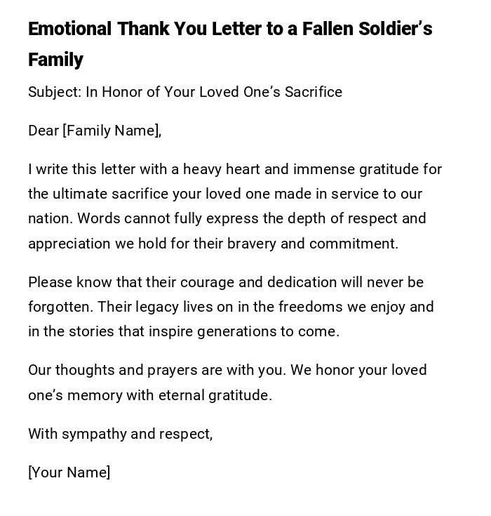 Emotional Thank You Letter to a Fallen Soldier’s Family Emotional Thank You Letter to a Fallen Soldier’s Family