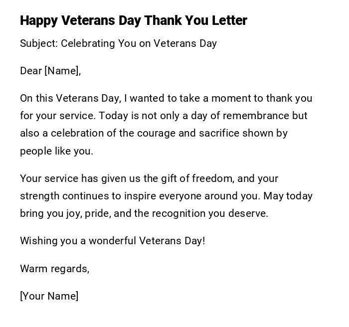 Happy Veterans Day Thank You Letter Happy Veterans Day Thank You Letter
