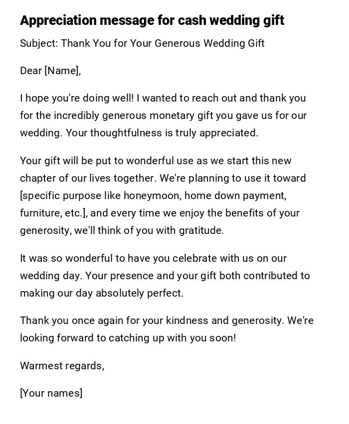 Appreciation message for cash wedding gift Appreciation message for cash wedding gift