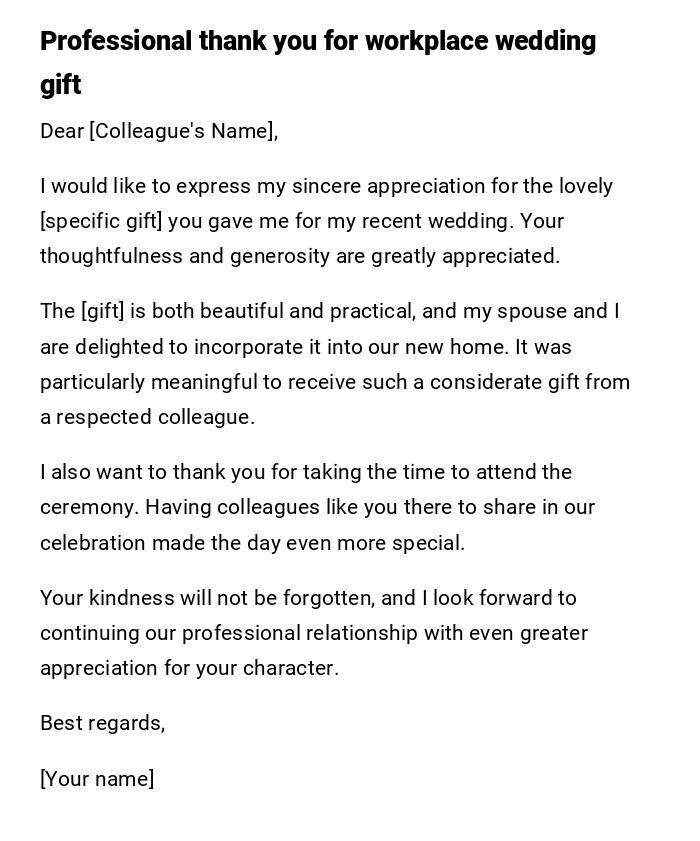 Professional thank you for workplace wedding gift Professional thank you for workplace wedding gift