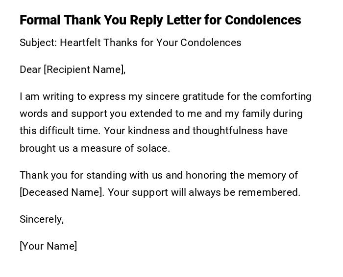 Formal Thank You Reply Letter for Condolences
