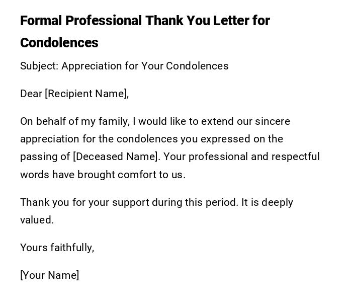 Formal Professional Thank You Letter for Condolences