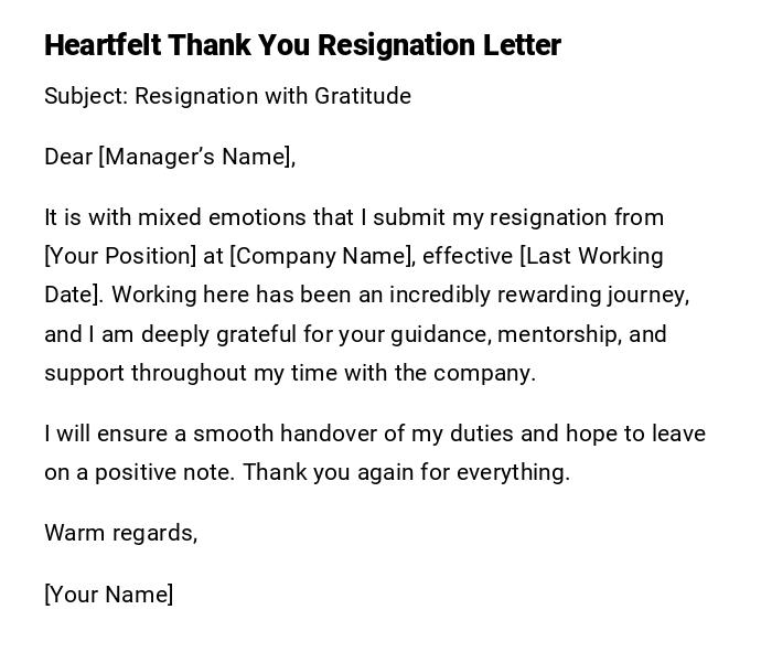 Heartfelt Thank You Resignation Letter Heartfelt Thank You Resignation Letter