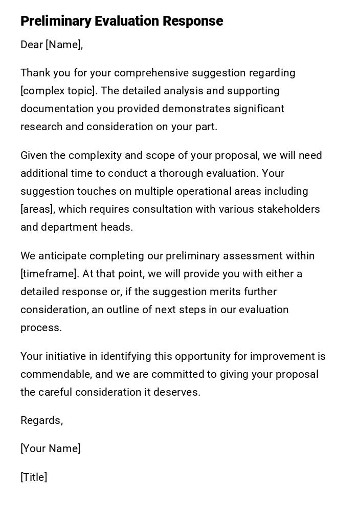 Preliminary Evaluation Response Preliminary Evaluation Response