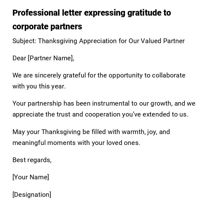Professional letter expressing gratitude to corporate partners Professional letter expressing gratitude to corporate partners