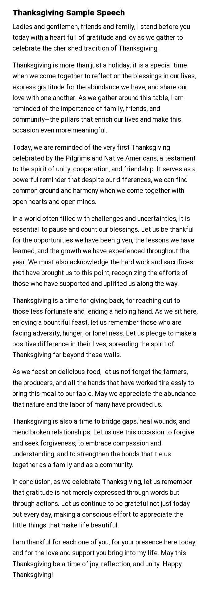 Thanksgiving Sample Speech
