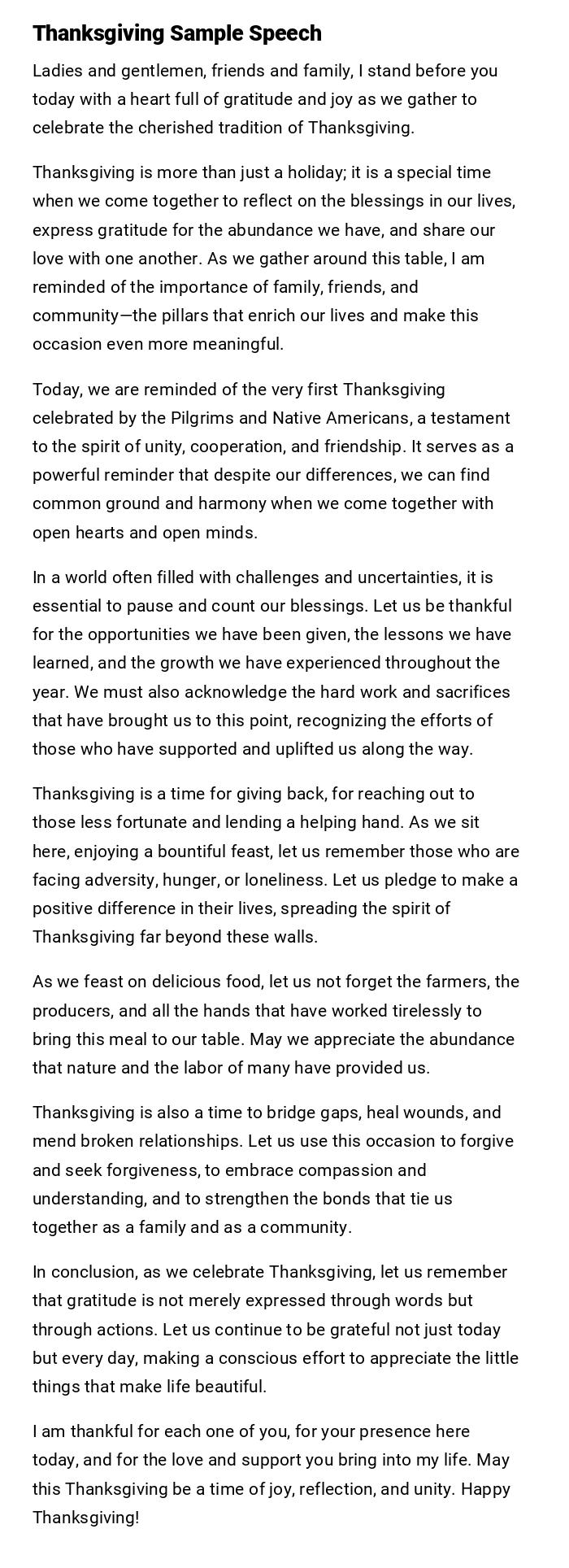 Thanksgiving Sample Speech