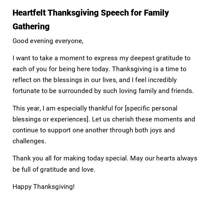 Heartfelt Thanksgiving Speech for Family Gathering Heartfelt Thanksgiving Speech for Family Gathering