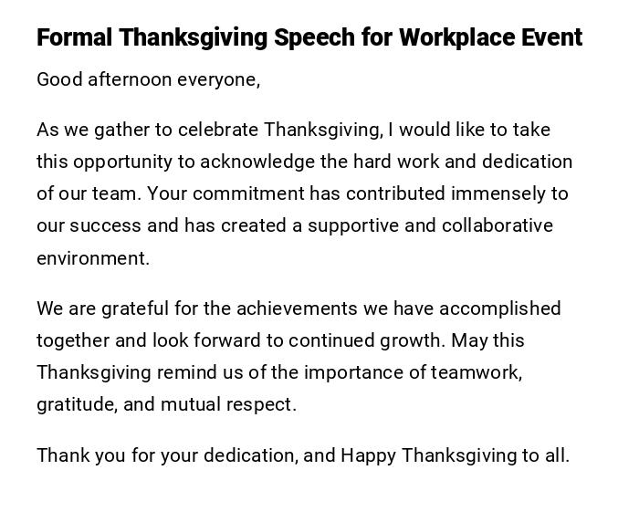 Formal Thanksgiving Speech for Workplace Event Formal Thanksgiving Speech for Workplace Event