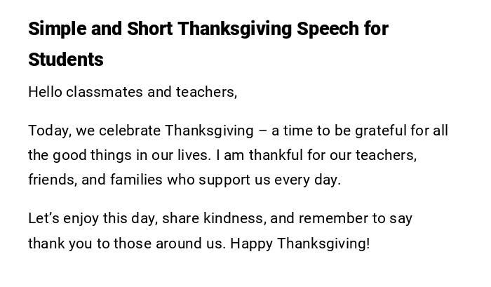 Simple and Short Thanksgiving Speech for Students Simple and Short Thanksgiving Speech for Students