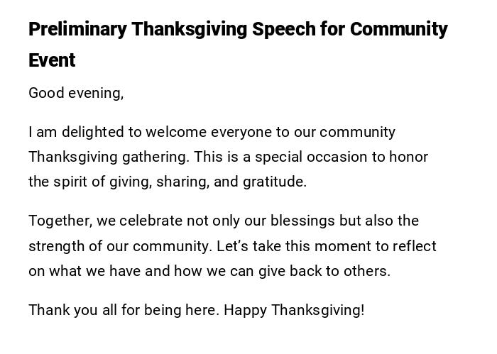 Preliminary Thanksgiving Speech for Community Event Preliminary Thanksgiving Speech for Community Event