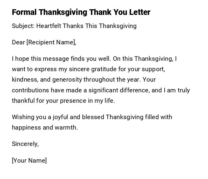Formal Thanksgiving Thank You Letter Formal Thanksgiving Thank You Letter