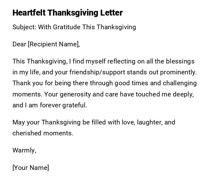 Heartfelt Thanksgiving Letter Heartfelt Thanksgiving Letter