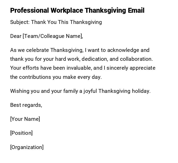 Professional Workplace Thanksgiving Email Professional Workplace Thanksgiving Email