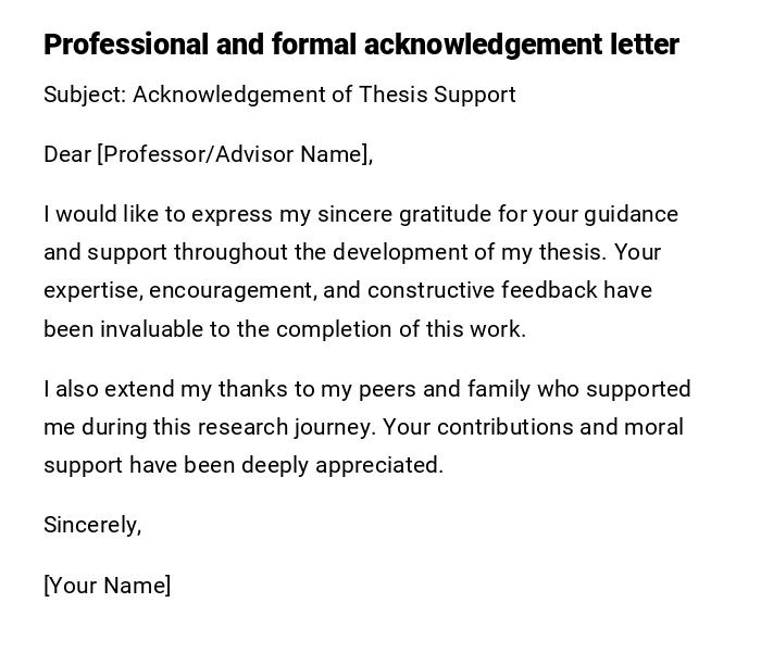 Professional and formal acknowledgement letter Professional and formal acknowledgement letter