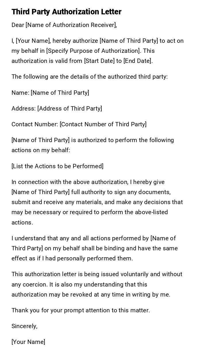 Third Party Authorization Letter