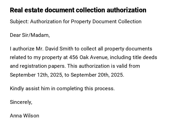 Real estate document collection authorization Real estate document collection authorization