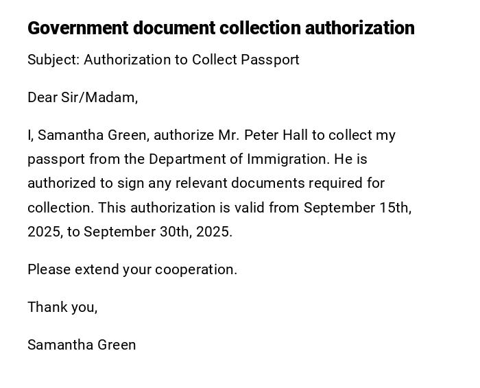 Government document collection authorization Government document collection authorization