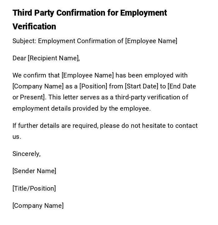 Third Party Confirmation for Employment Verification