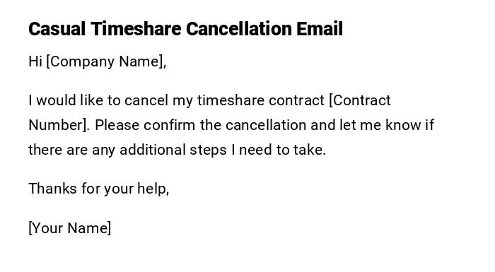 Casual Timeshare Cancellation Email