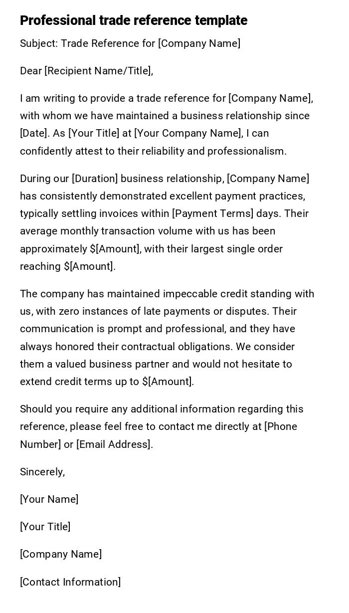 Professional trade reference template