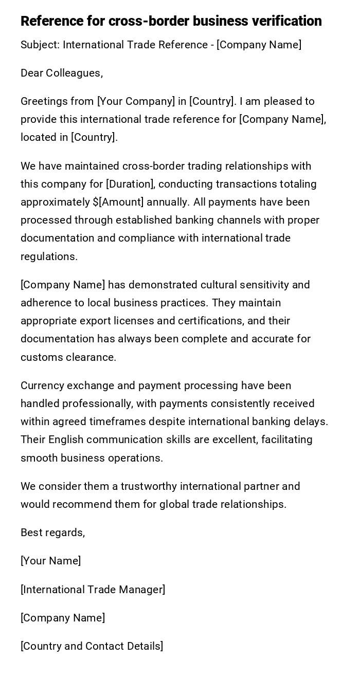 Reference for cross-border business verification