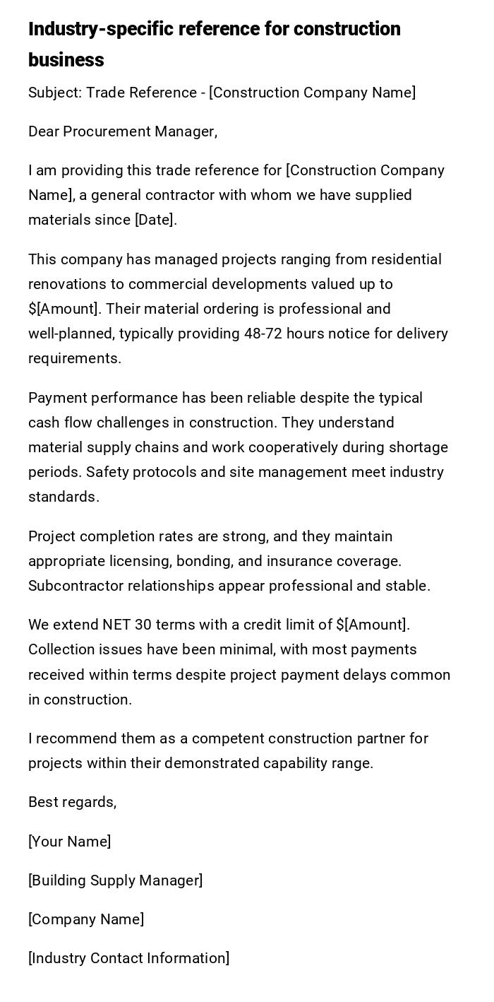 Industry-specific reference for construction business