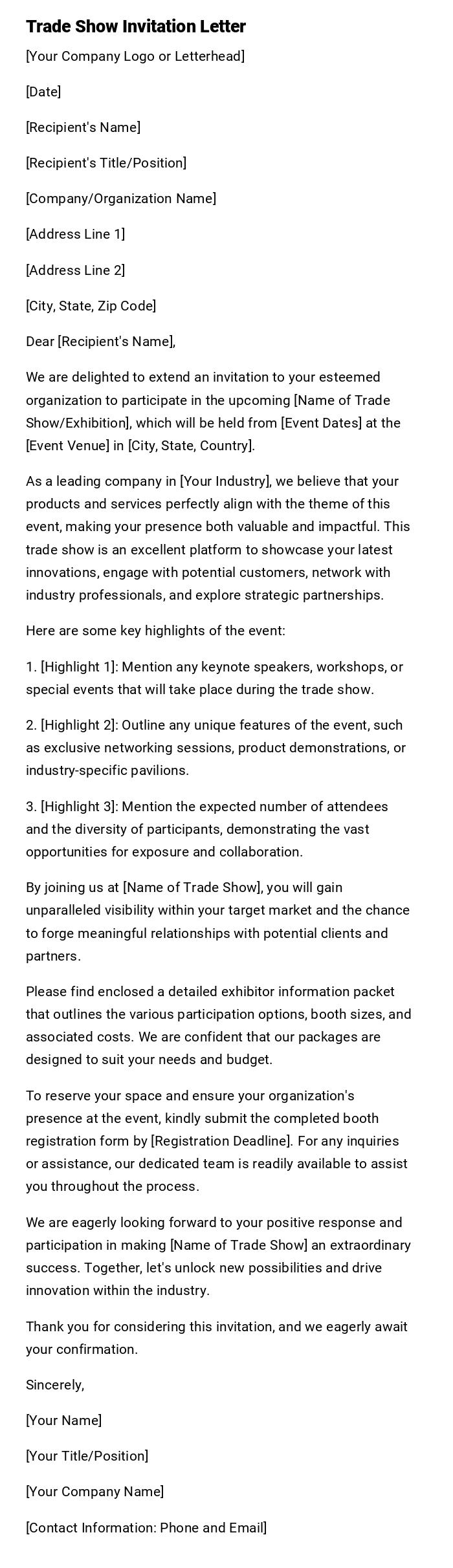 Trade Show Invitation Letter