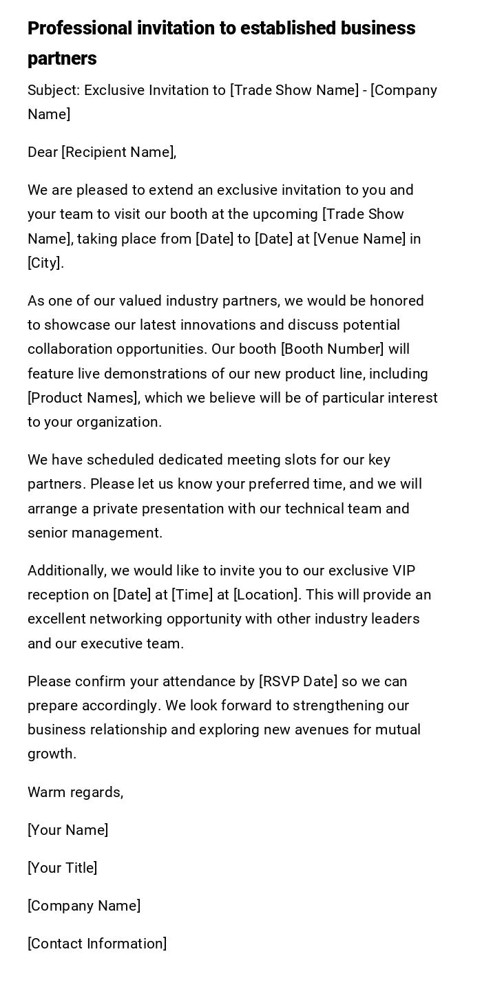 Professional invitation to established business partners