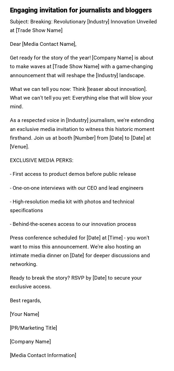 Engaging invitation for journalists and bloggers