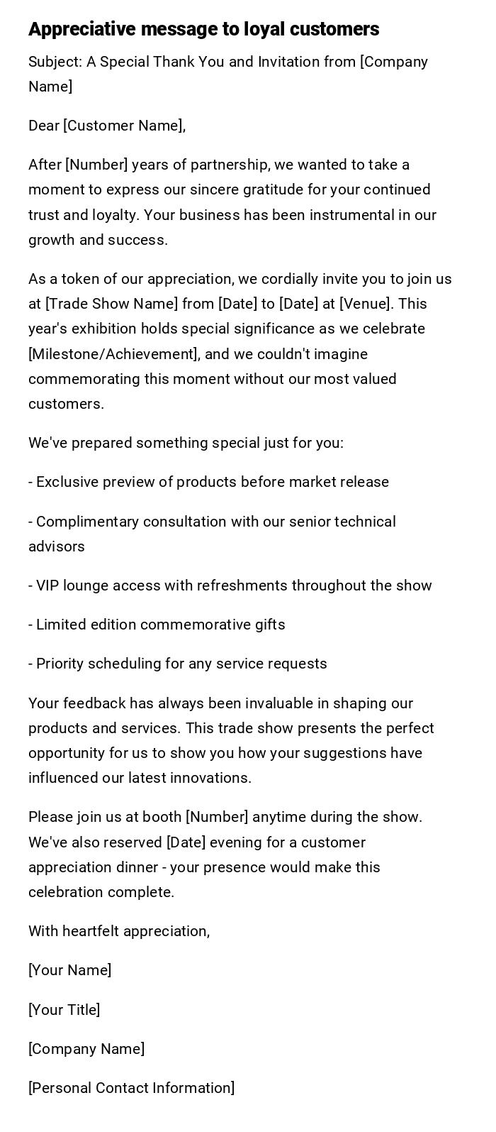 Appreciative message to loyal customers