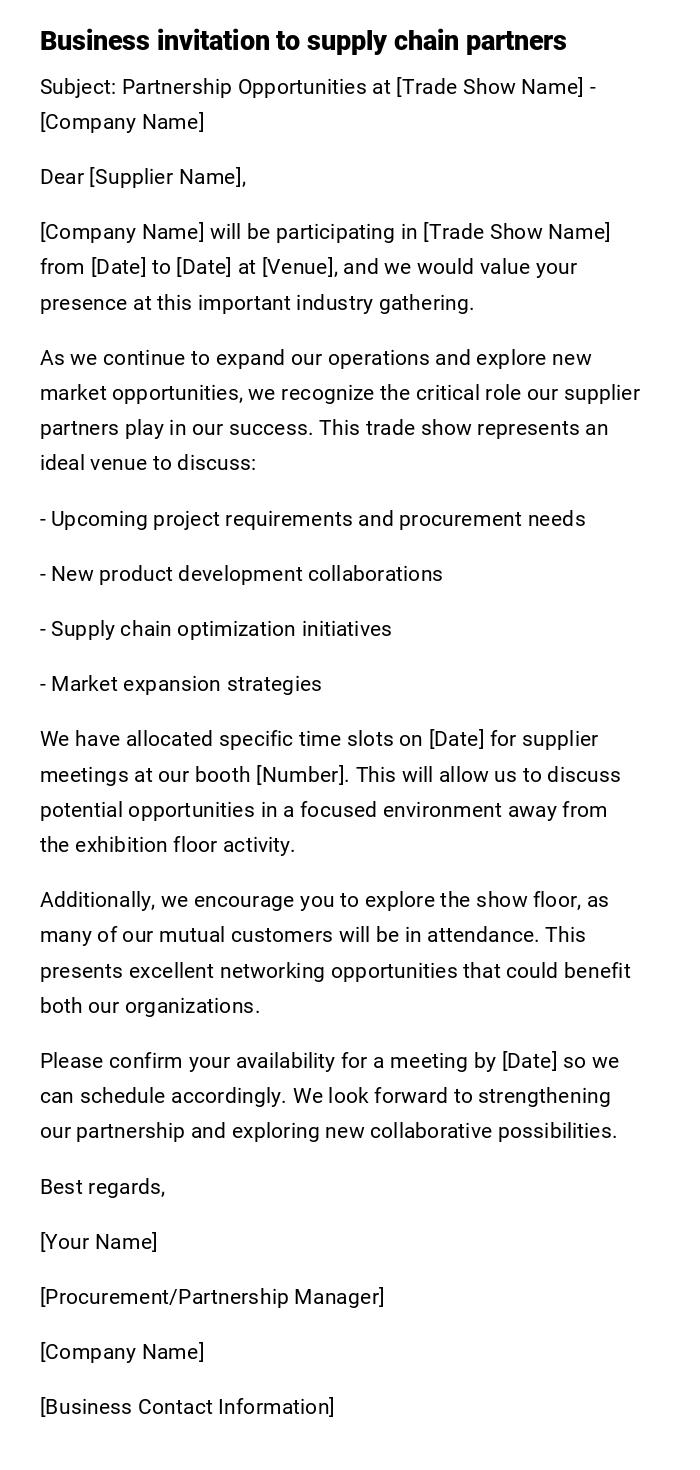 Business invitation to supply chain partners